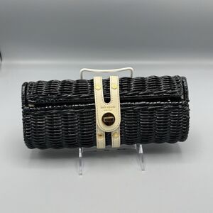 Vintage Kate Spade Black Wicker White Cream Leather Clutch Purse Handbag READ